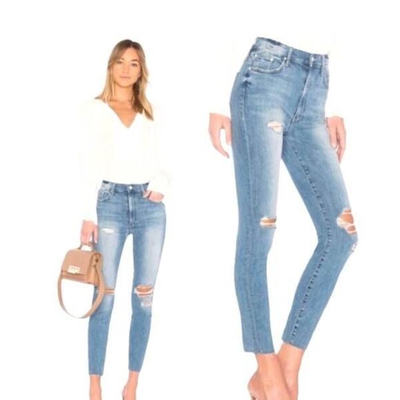 MOTHER THE Swooner Ankle Fray Losing Control High Rise Distressed Skinny Size 28 - Picture 1 of 7